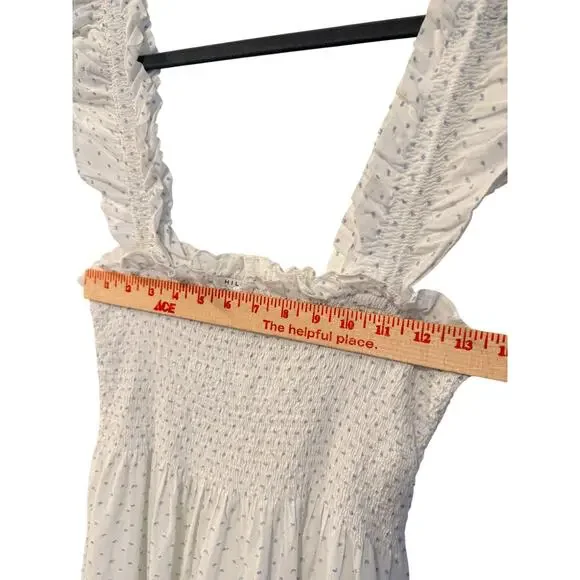 Hill House Ellie Nap Dress $178 Blue Polka Dot Cottagecore Smocked Midi White XS - Picture 8 of 10